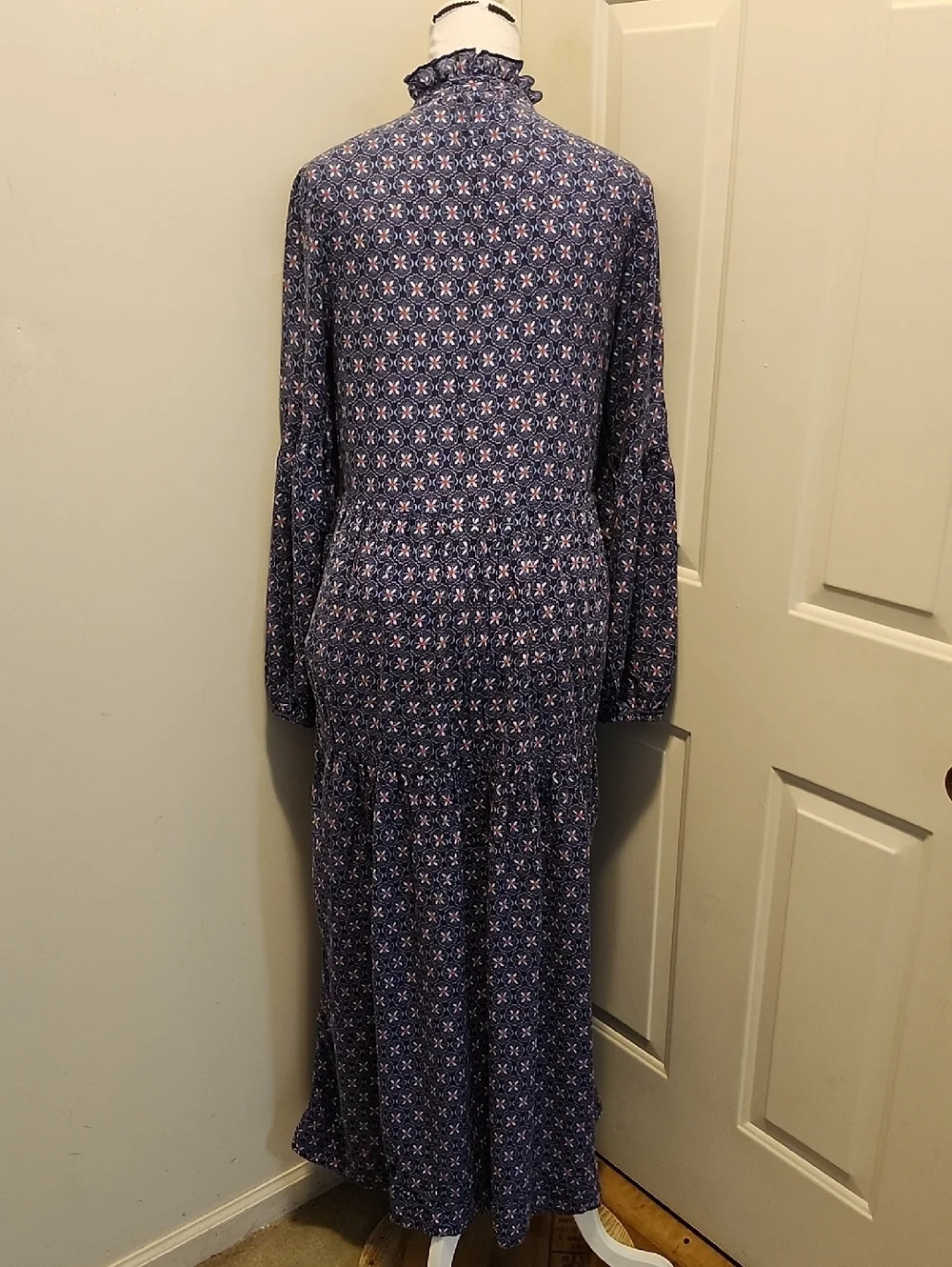 Maeve by Anthropologie Tamarind Tiered Blue Floral Long Sleeve Maxi Dress Size S